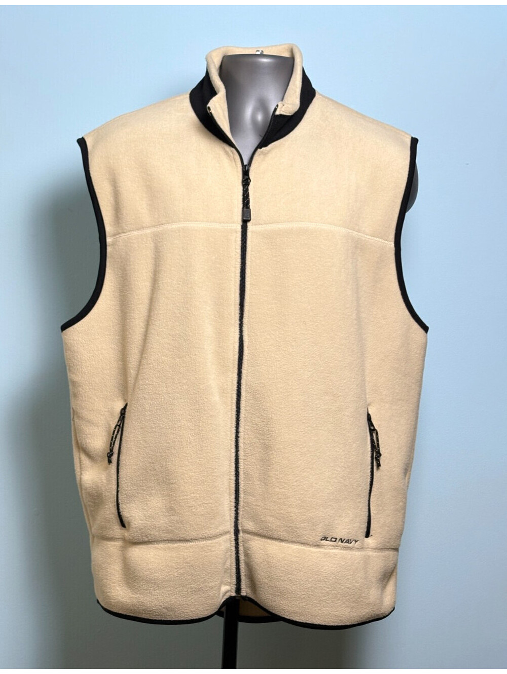 Old Navy Fleece Vest Mens XL Cream Tan Full Zip Mock Neck Gorpcore Sleeveless
